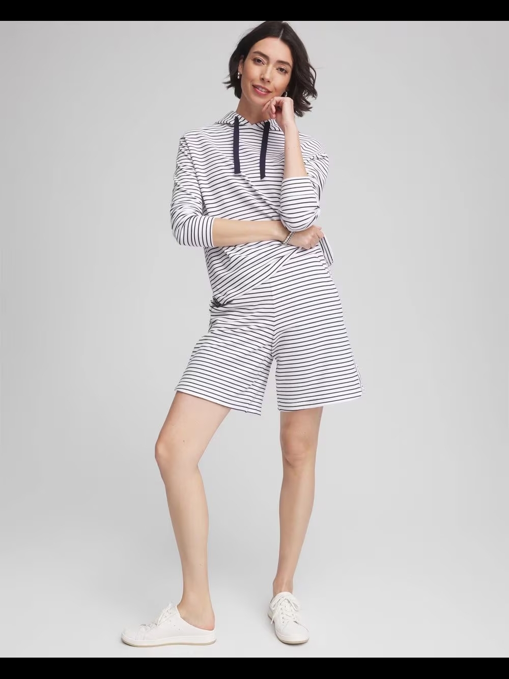 Chicos Zenergy Striped Shorts in White and Navy